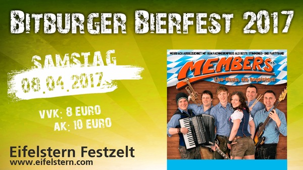 Party Flyer: Bierfest 2017 Members am 08.04.2017 in Bitburg