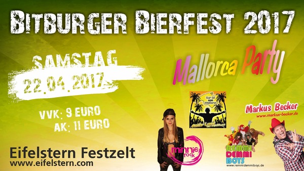 Party Flyer: Bierfest 2017 Mallorcaparty am 22.04.2017 in Bitburg